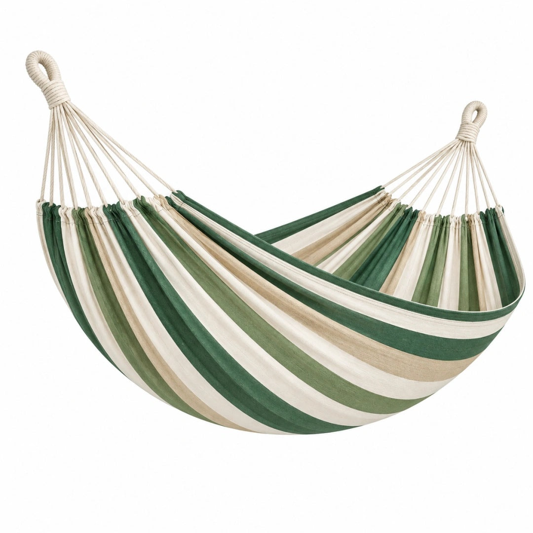 Hängematte 300 x 150 cm Baumwolle Grün Creme Gestreift für Innenbereich