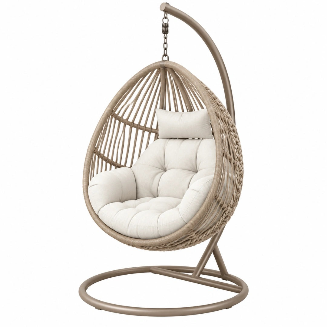 Hängesessel 100 x 100 x 195 cm Metall Geflecht Beige freistehend