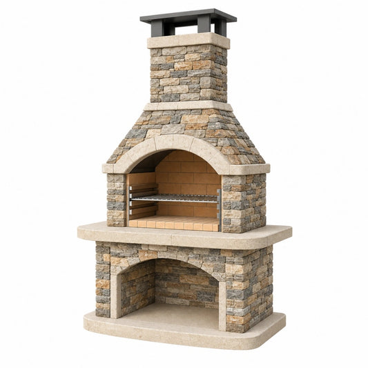 Grillkamin 120 x 80 x 230 cm aus Naturstein beige grau für den Außenbereich