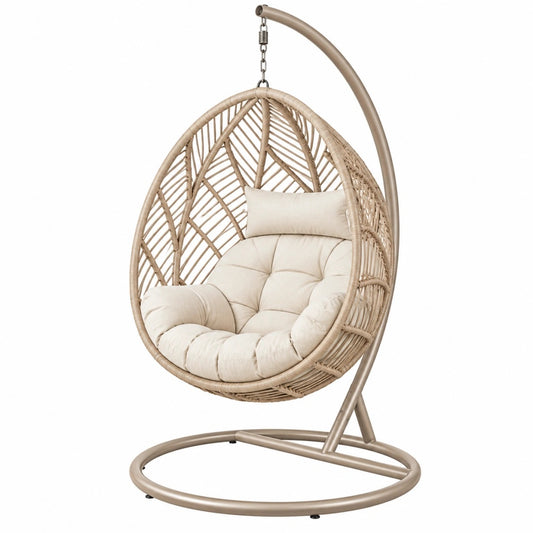 Hängesessel 110 x 110 x 195 cm Geflecht Metall Beige Creme mit Gestell