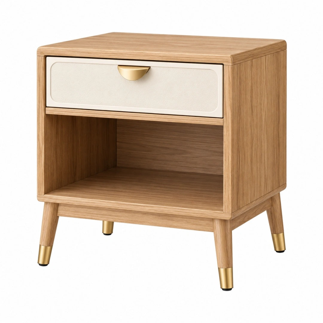 Nachttisch 45 x 40 x 55 cm Holz in Naturweiß mit Schublade und offenem Fach